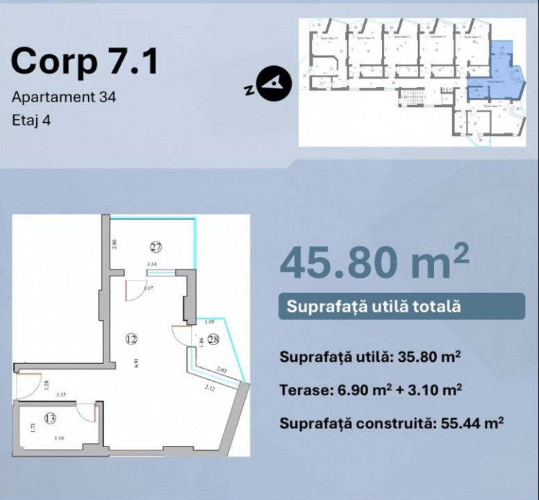 Studio 45,8 mp Mamaia Nord | lângă LIDL pe partea cu marea |cu acces la piscină 