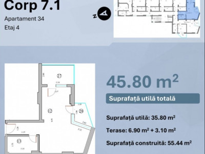 Studio 45,8 mp Mamaia Nord | lângă LIDL pe partea cu marea |cu acces la piscină 