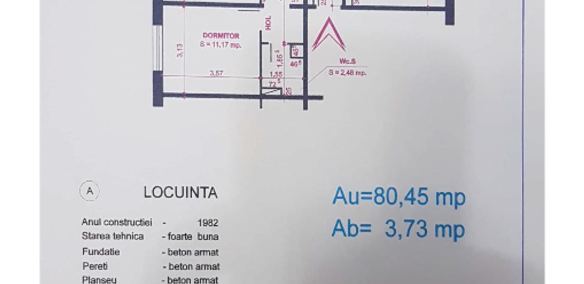 Apartament 4 camere |  Dacia | Etaj 1  | Parcare